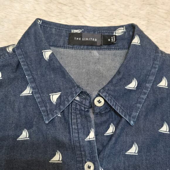 The Limited Blue Chambray Sailboat Button-Up Shirt, Size Small - Picture 2 of 7